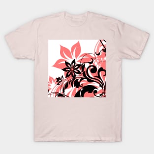 Salmon Black Floral Art T-Shirt